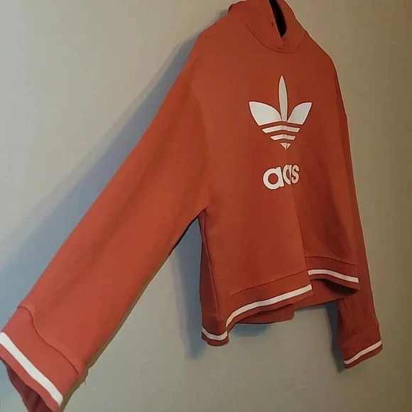 Women's medium Adidas croptop hoodie coral/salmon pink cozy yoga vibes LOT B12 - Picture 3 of 6